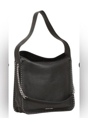 Michael Kors Astor Large Black Leather Studded Slouchy Relaxed Hobo Shoulder Bag